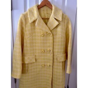 VINTAGE 1960s Ladies Jacket Coat Car Coat Yellow Houndstooth Double-Breasted